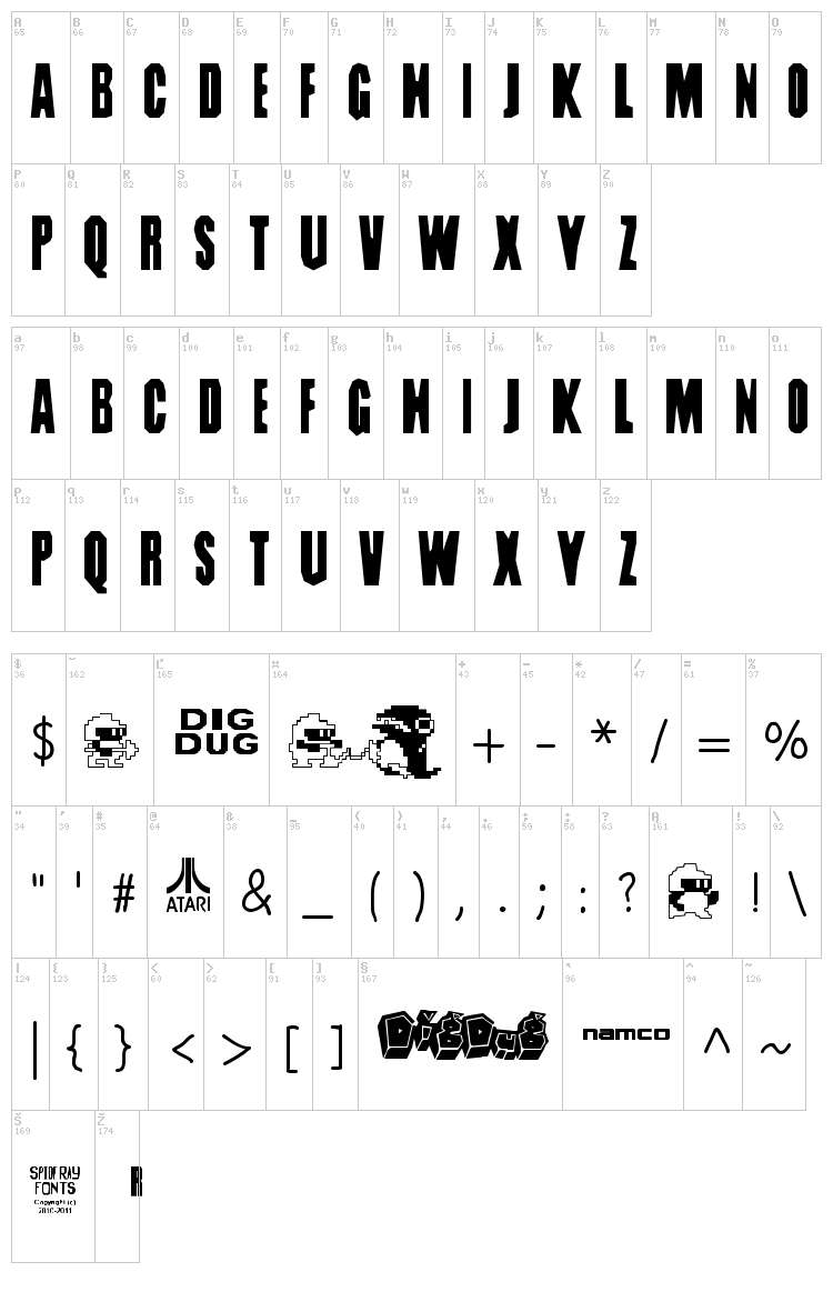 Dig Dug font map